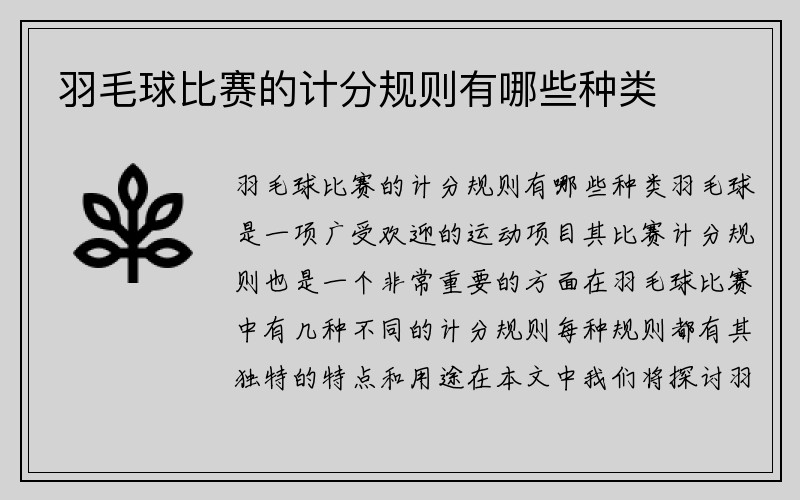 羽毛球比赛的计分规则有哪些种类